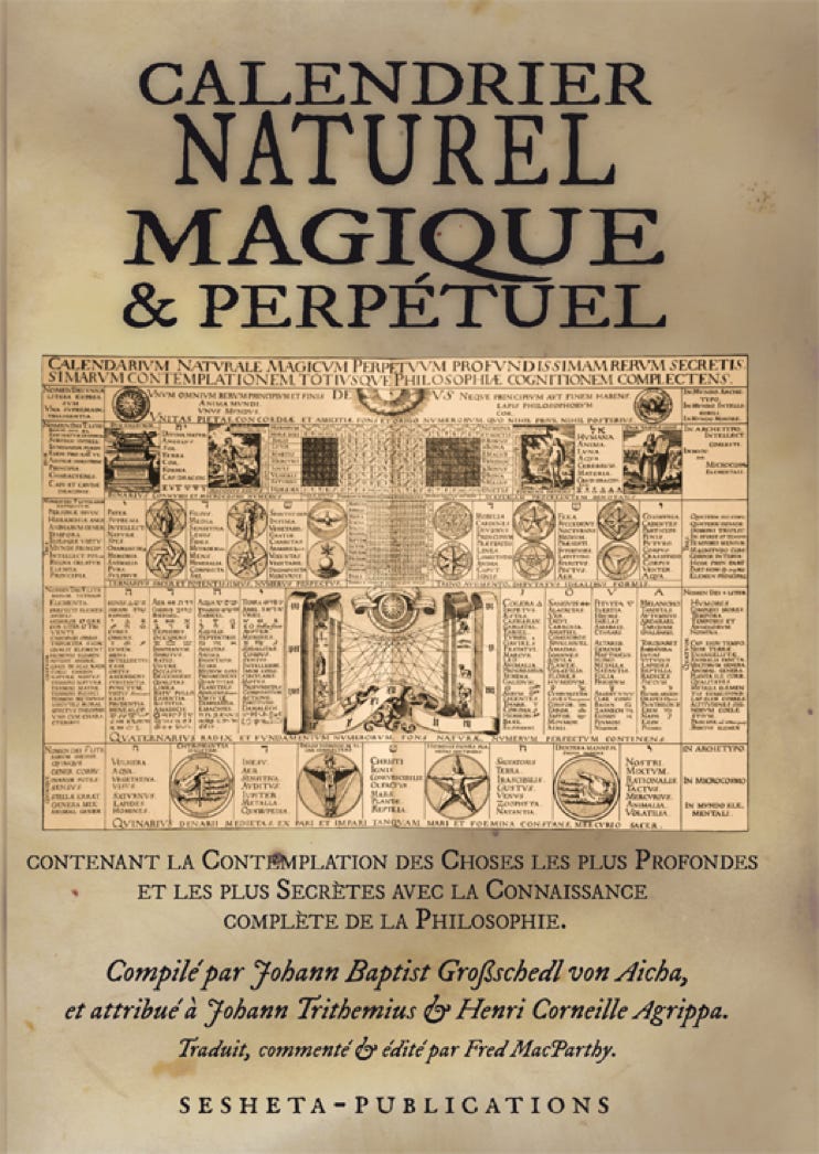 CALENDRIER NATUREL & MAGIQUE  Johann Baptist Großschedl von Aicha, et attribué à Johann Trithemius et Henri Cornelius Agrippa. Analyses des tables & symboles.  